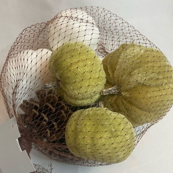 10 Pc White Green Pumpkins Gourds Pinecones Fall Tiered Tray Table Decor Craft - Picture 1 of 4